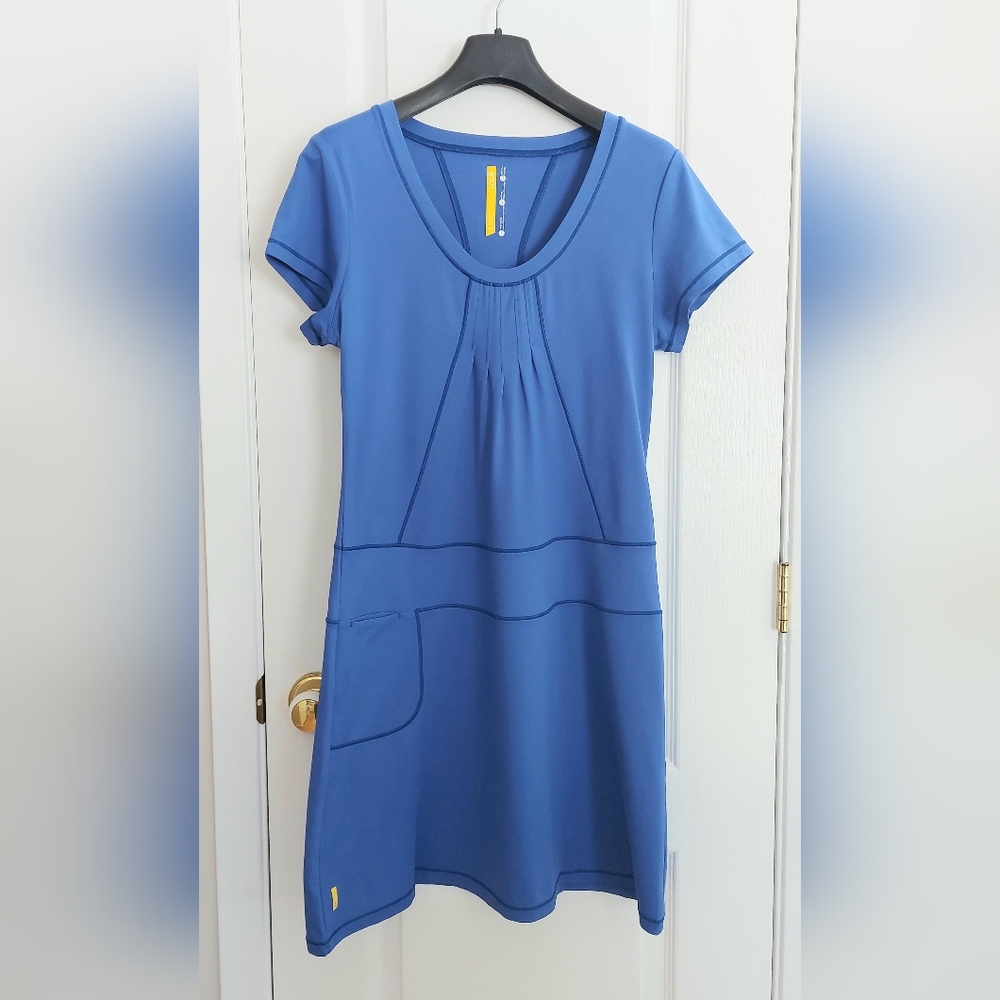 Lole Blue Short-Sleeve Scoop Neck Pocket Dress